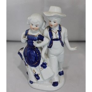 Vintage Ceramic Statue Blue/White Dancing Couple. Decorative Gift Figurine *RARE